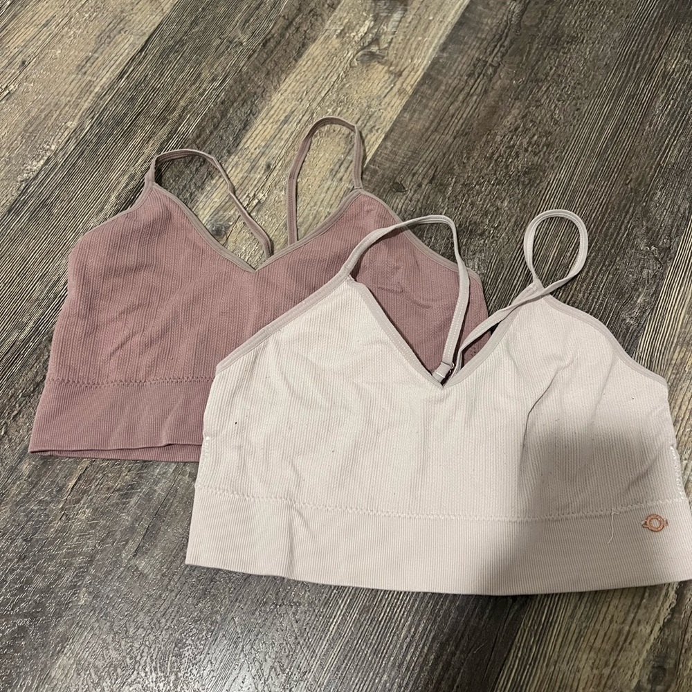 Set of three Strappy Bralettes in Mauve and Cream and pink